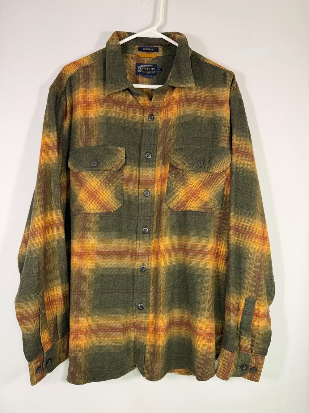Pendleton Burnside Plaid Flannel Shirt Olive Mustard Cotton Mens XL
